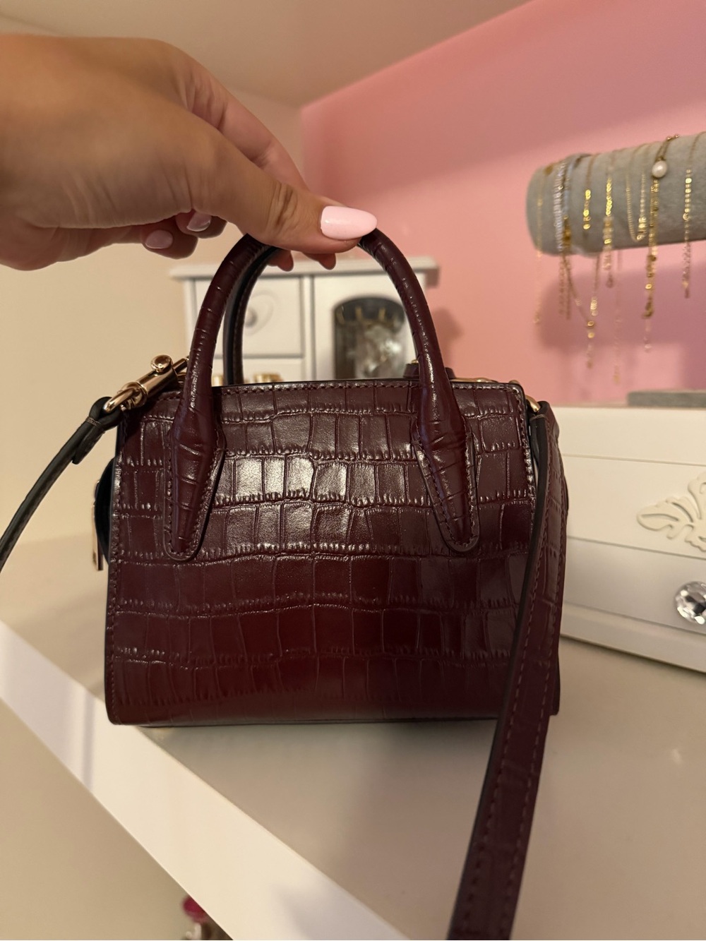 Coach Mini Andrea Caryall in Burgundy Croc-Embossed Leather - Picture 4 of 4